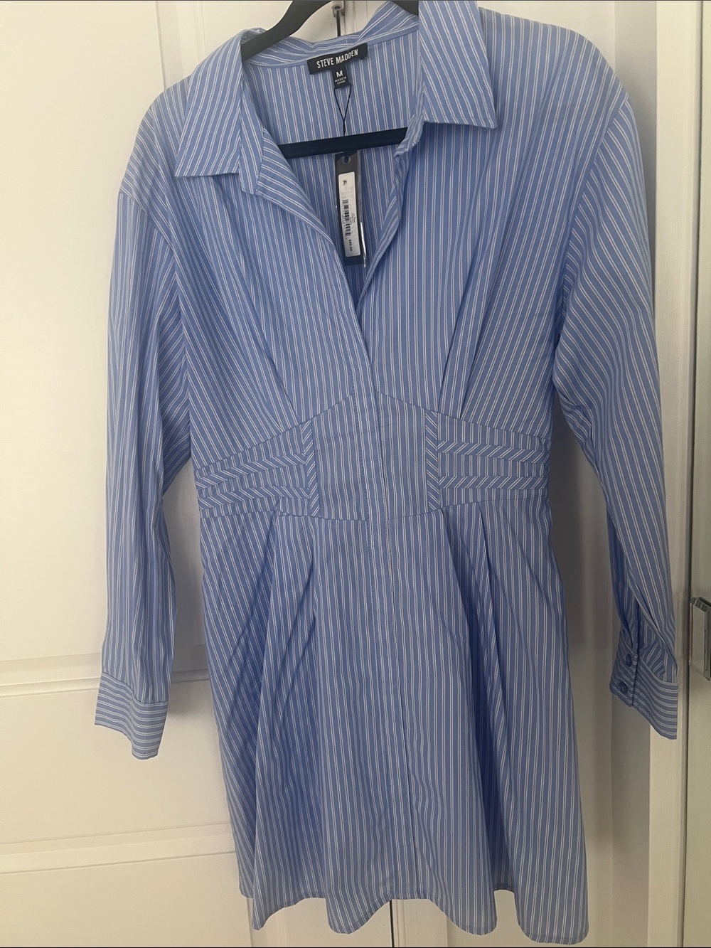Steve Madden Light Blue and White Striped Shirt Dress